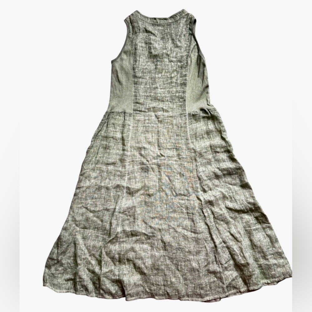 Inizio olive green sleeveless linen dress with pockets, size medium. - Picture 2 of 8